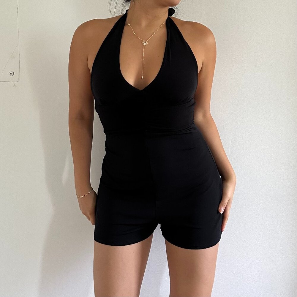 Black Halter Mini Playsuit/Romper